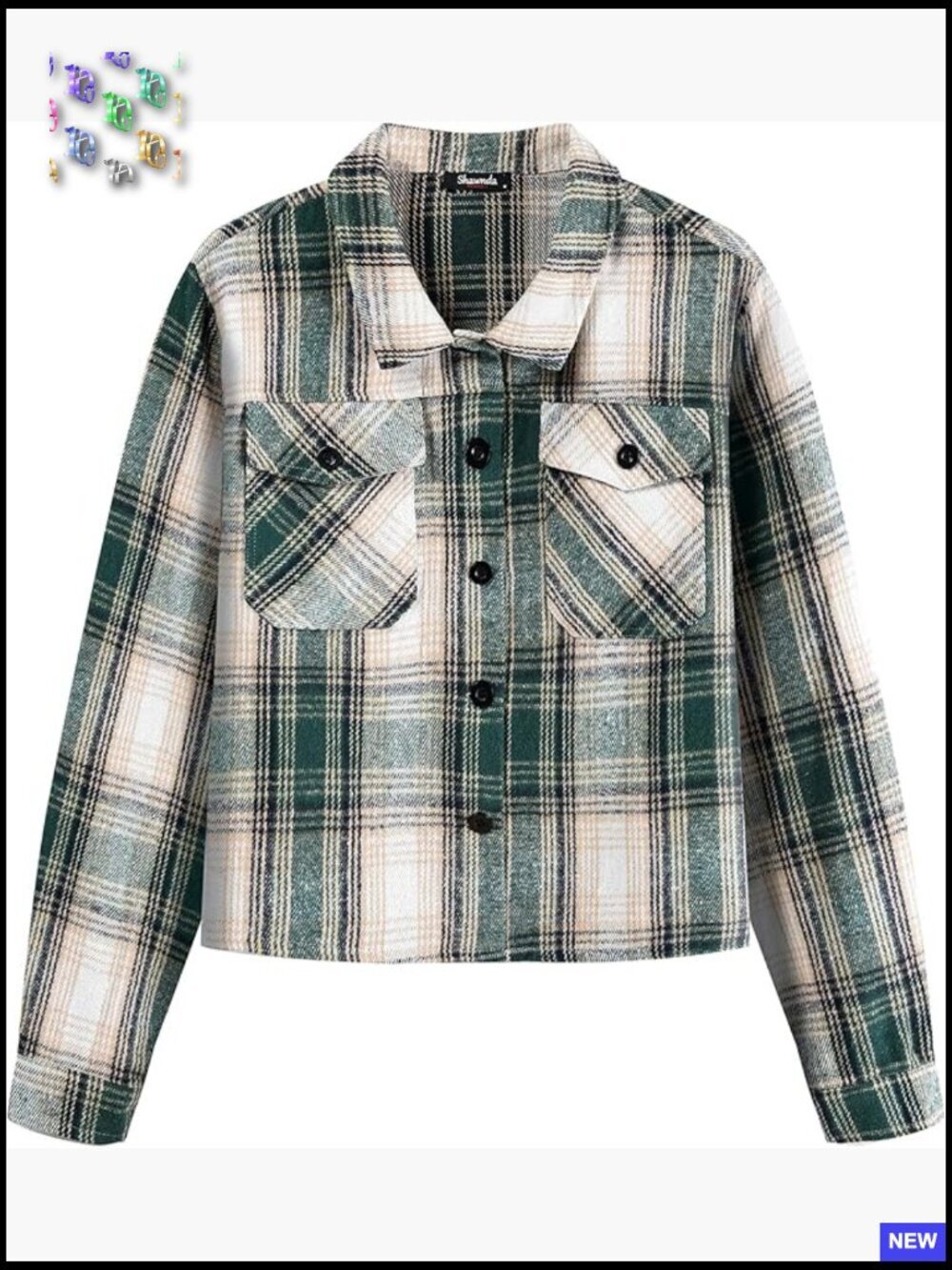 Plaid Cropped Flannel Shacket Button Down Jacket Casual Oversized Long Sleeve
